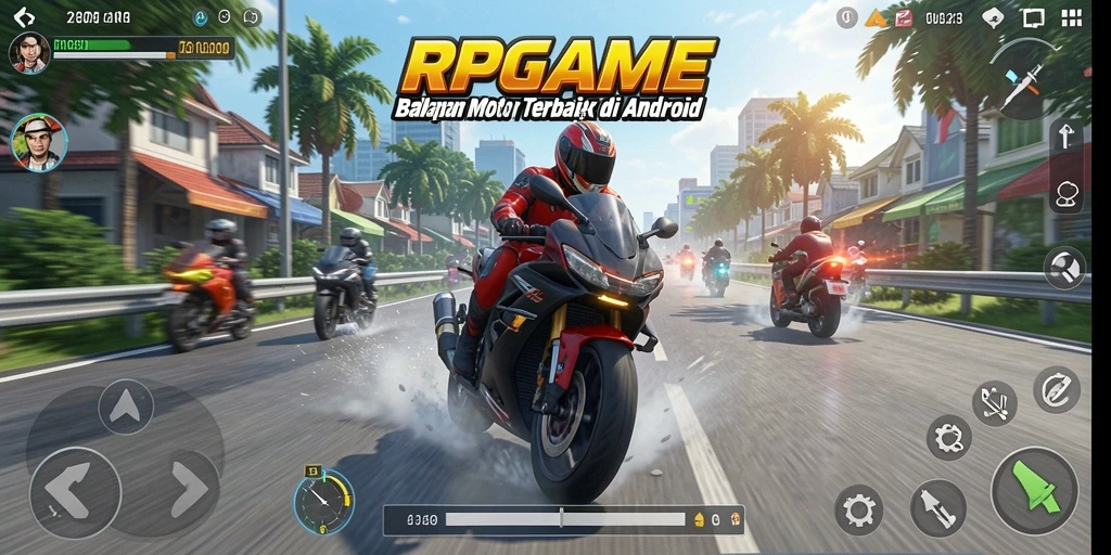 Tampilan gameplay RPGAME dengan aksi balapan motor yang mendebarkan.
